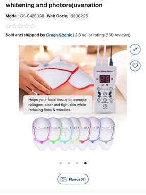 LED Phototherapy Face Mask with Remote - White with Color LEDs